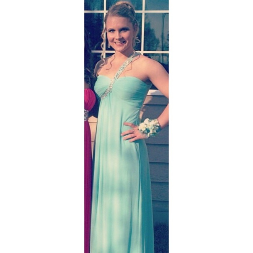 Blue Prom Dress with Beaded Strap